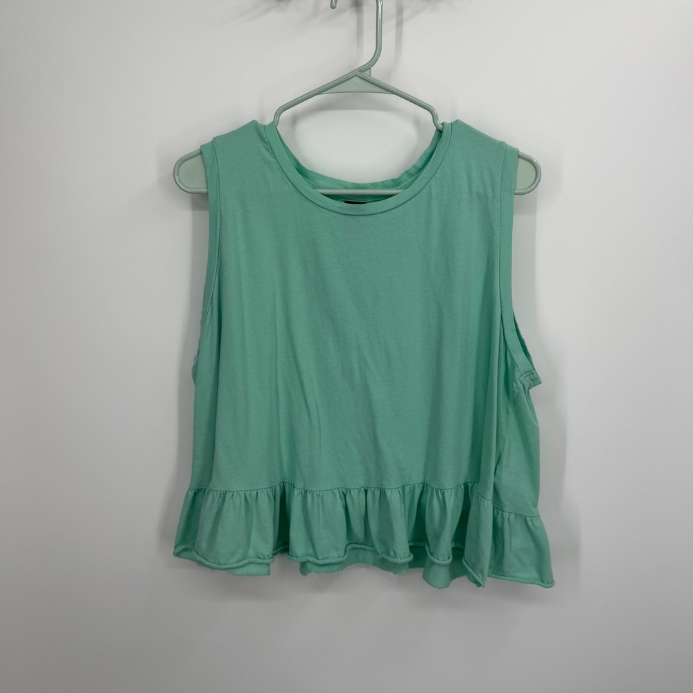 Wild Fable Peplum Tank Top Womens‎ XXL Teal Sleeveless Ruffle Hem Cotton